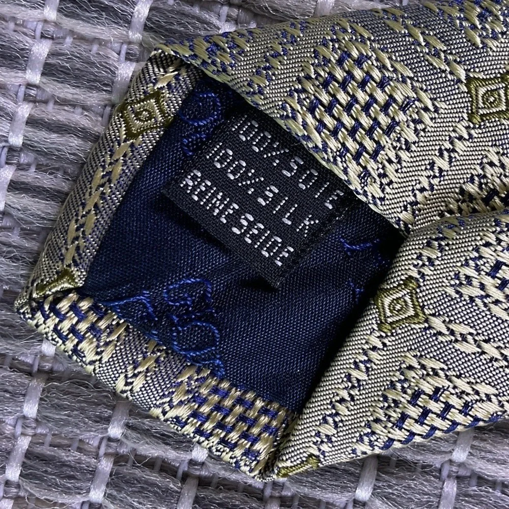 Giorgio Ferri Mens Gold Blue Geometric Diamond Silk Tie Made in Italy 59x3.75